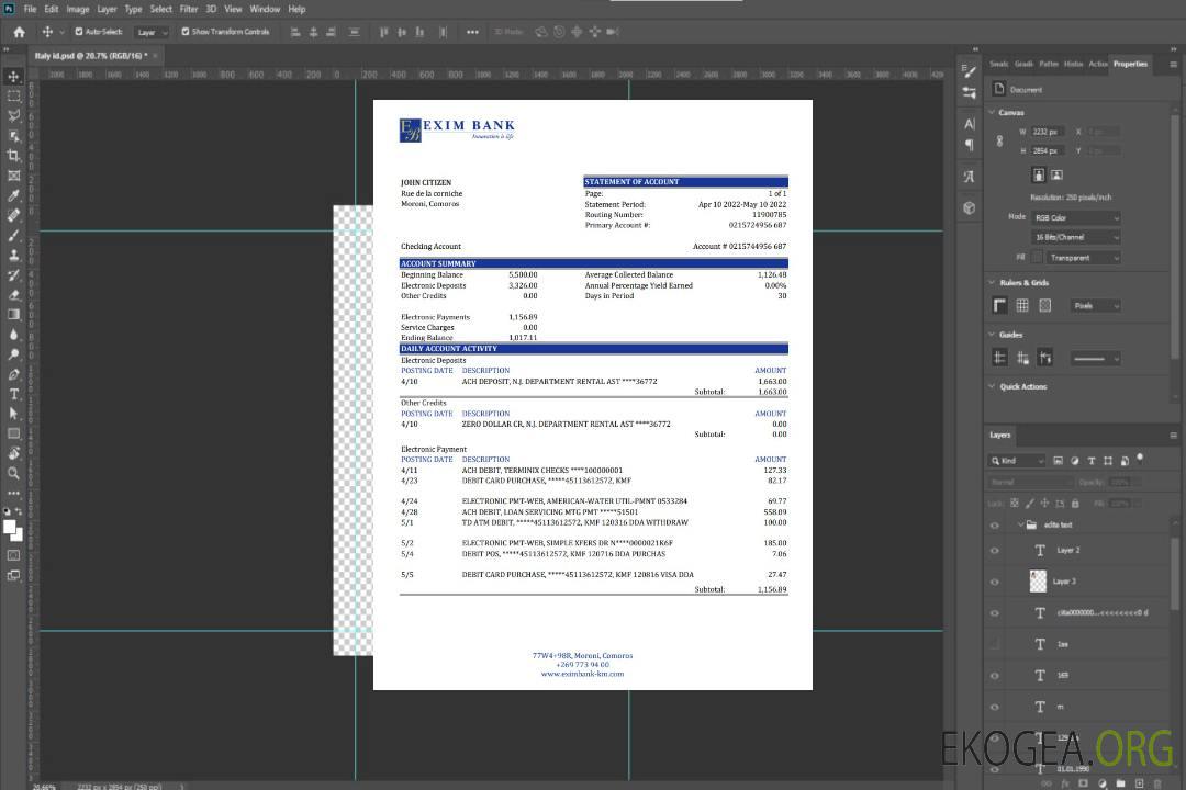 Relevé bancaire Exim des Comores xls template Relevé bancaire Exim des Comores xls template